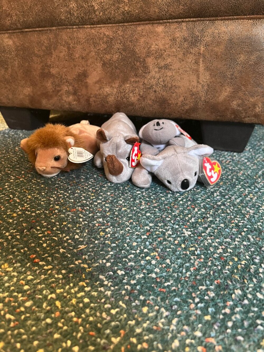 Lot of 3 Ty Beanie Babies–Roary the Lion, Spike the Rhinoceros & Mel the Koala
